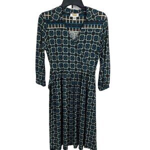 Talbots Women 3/4 Sleeve Pullover V Neck Print Dress Size 4